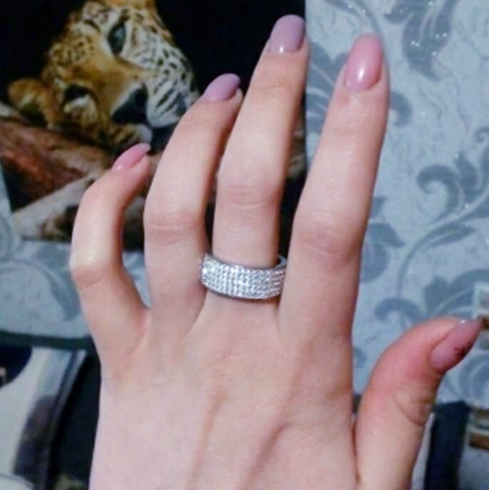 5 Row Micro Pave CZ Stainless Steel Ring - Picture 3 of 4